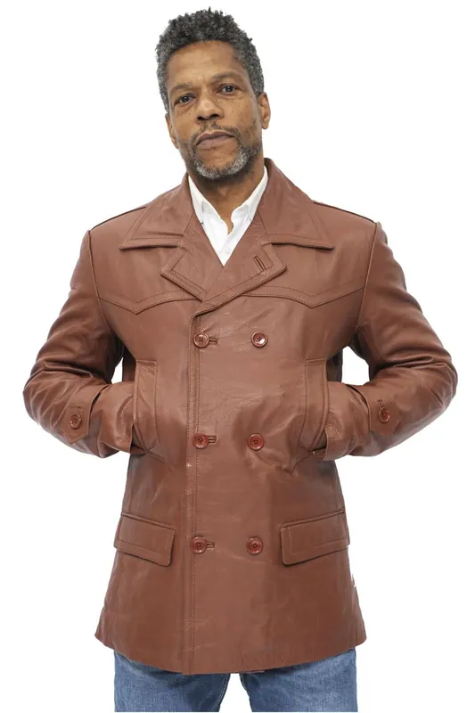 Cowhide Leather Peacoat-Krakaw