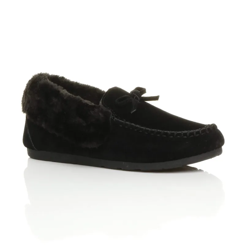 Faux Fur Collar Moccasin Slippers - AJVANI