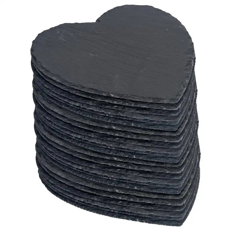 Heart Slate Placemats - 25cm - 24x Large Natural Black Stone Dining Table Dinner Serving Board Platter Place Mats Sets