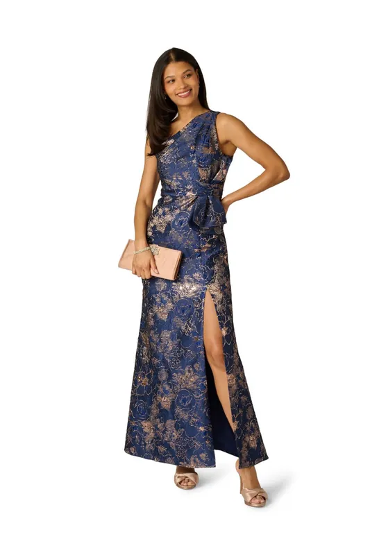 One Shoulder Jacquard Gown - Adrianna Papell