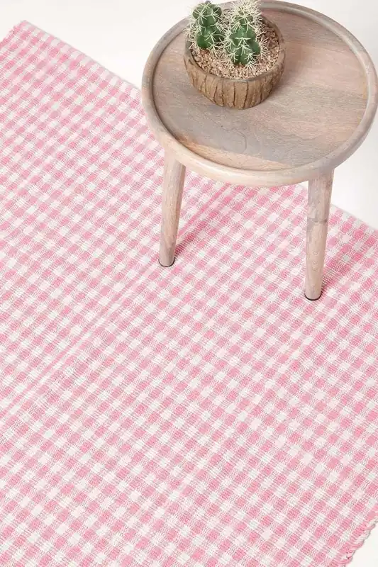 Cotton Gingham Check Rug Hand Woven - Homescapes