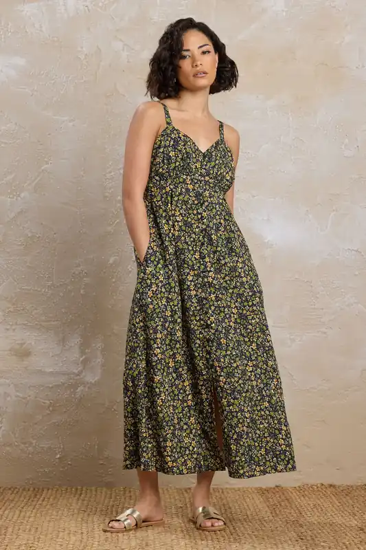 Petite Floral Button Midi Dress - PixieGirl