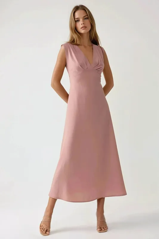 V-Neck Soft Touch Midi Dress