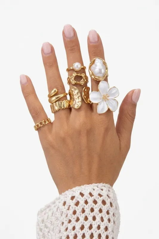 Floral Gold Fashion Ring Set - Serla