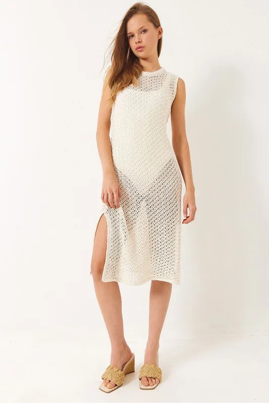 Lace Knitted Midi Cover-Up with Slit