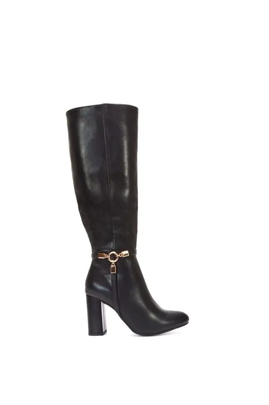 Ebony' Block High Heel Wide Calf Knee High Booties - XY London