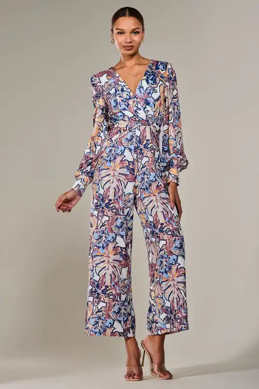 Jersey Wrap Front Long Sleeve Jumpsuit - Jolie Moi
