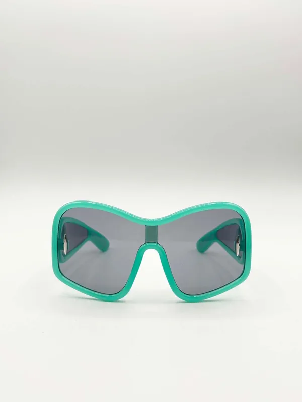 Square Oversized Mask Sunglasses in Aqua Grey - SVNX