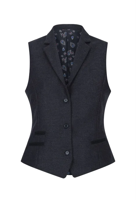 Womens Herringbone Check Tweed Waistcoat Wool Blend Vest - Infinity Leather
