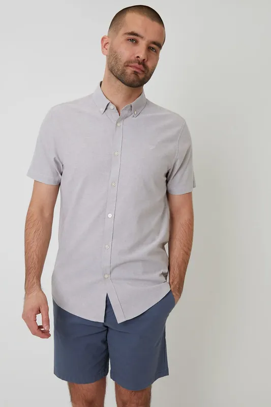 Oxford Cotton Slim Fit Short Sleeve Shirt - Threadbare