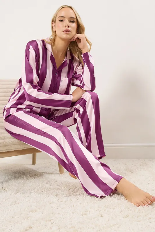 Tall Stripe Satin Pyjama Set - Long Tall Sally