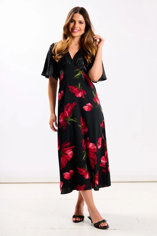 Red Floral Animal Mix Midi Dress - Needs No Label