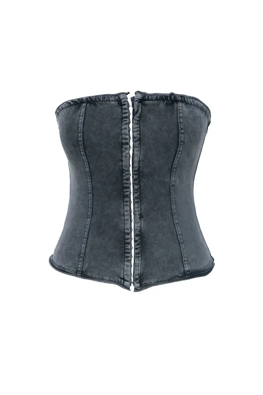 Strapless Corset Tee Top with Hook and Eye Detail - Hiccup