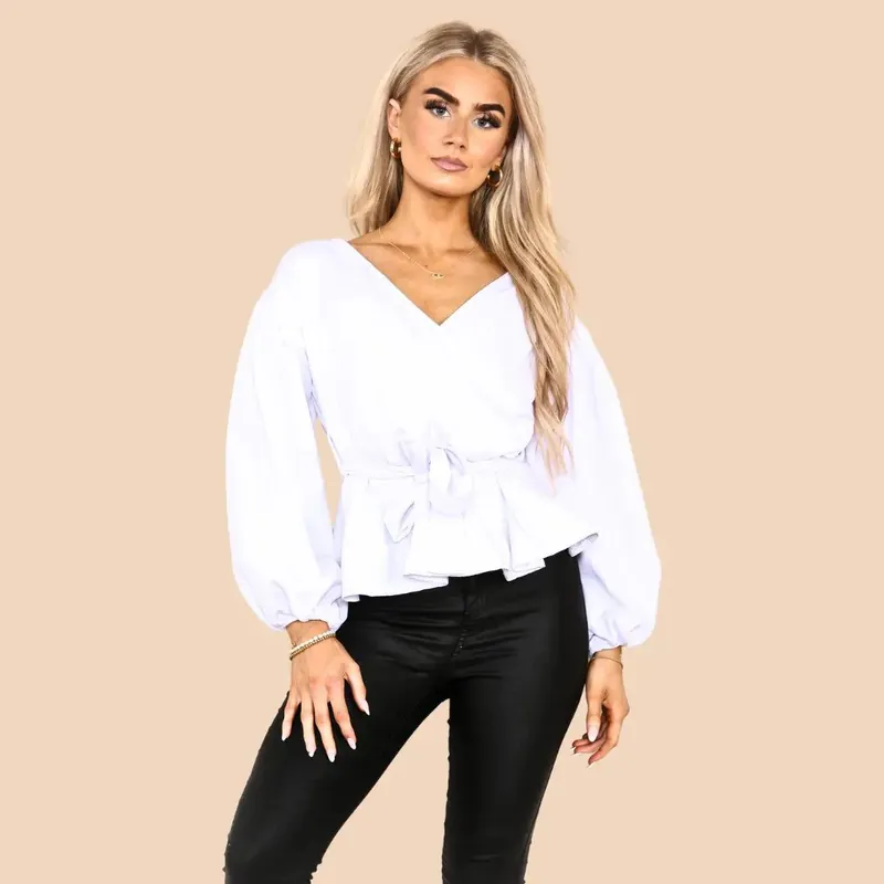 White Top Long Balloon Sleeve - ELAINA FASHION