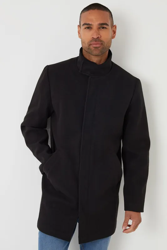 Longline Faux Wool Funnel Neck Coat - Threadbare
