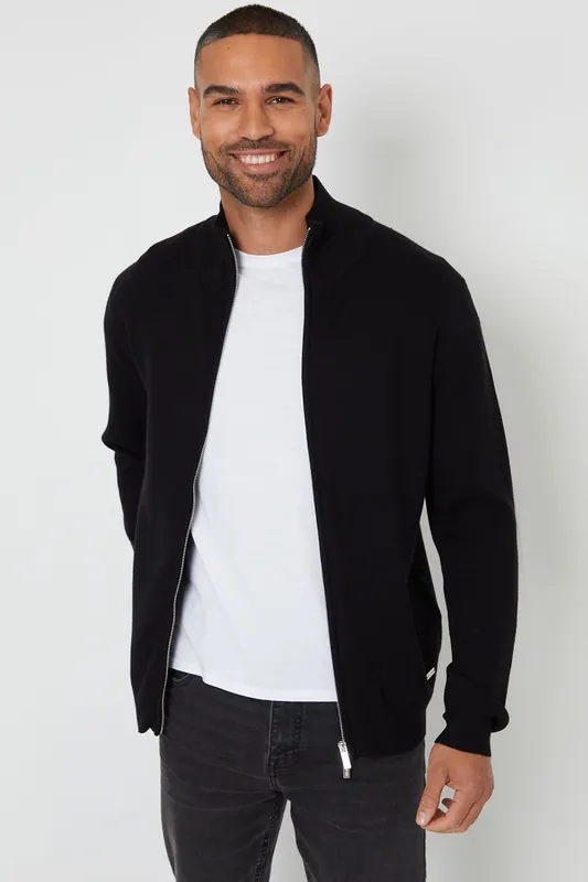 Wynnstay' Zip-Through Funnel Neck Knitted Cardigan