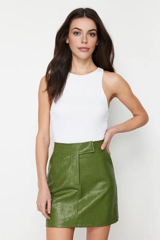 Textured Faux Leather A-Line Mini Skirt