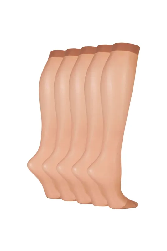 5 Pair 15 Denier Knee Highs - SOCKSHOP