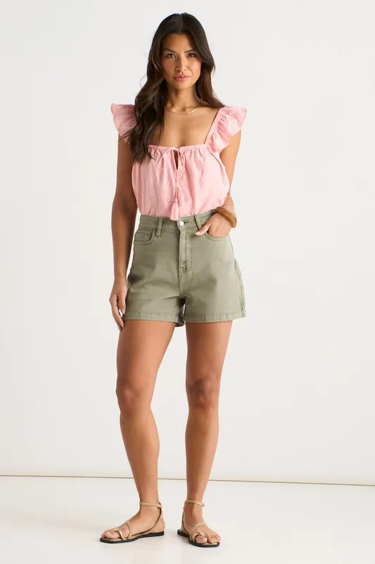 Khaki Denim Shorts - Gini London