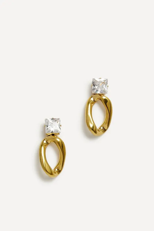 Starfall Crystal Square Stud Oval Drop Earrings - Linzi