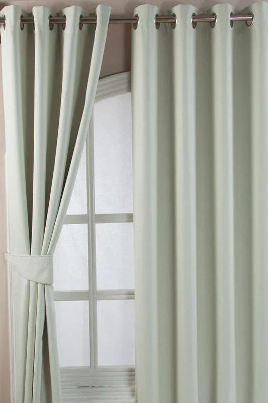 Herringbone Blackout Curtains Pair Eyelet Style - Homescapes