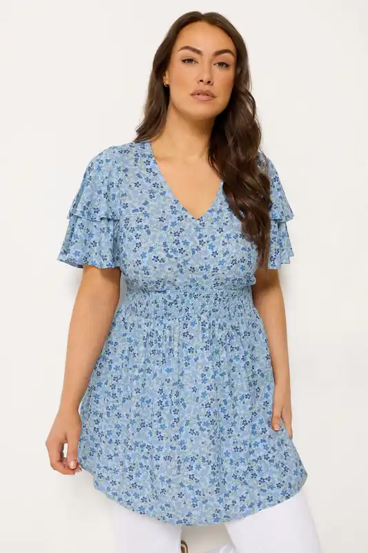 Ditsy Print Flutter Sleeve Top - Yours