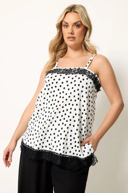Polka Dot Lace Trim Vest Top - Yours