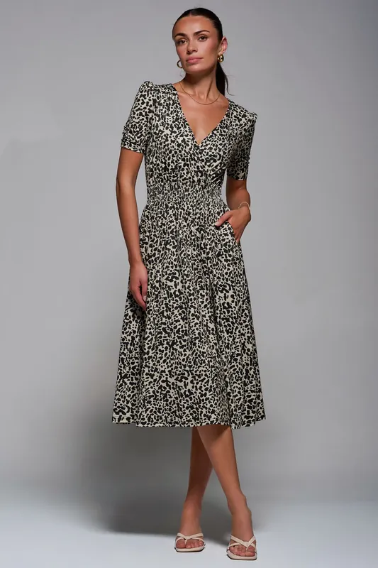Ruched Waist Drawstring Sleeve Midi Dres - Jolie Moi