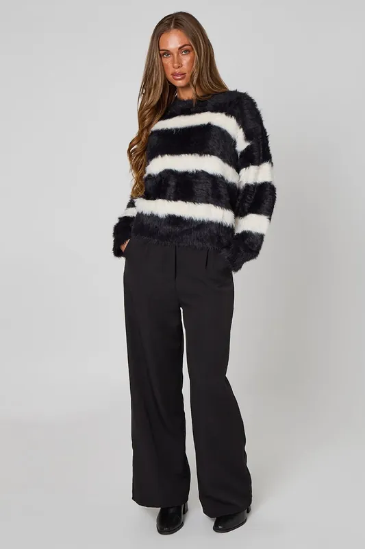 Striped Fluffy Jumper - Urban Bliss