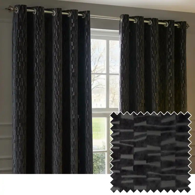 Manhattan Velvet Eyelet Curtain Pair - Paoletti