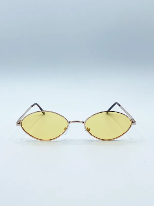 Metal Oval Frame Sunglasses with Orange Lenses - SVNX