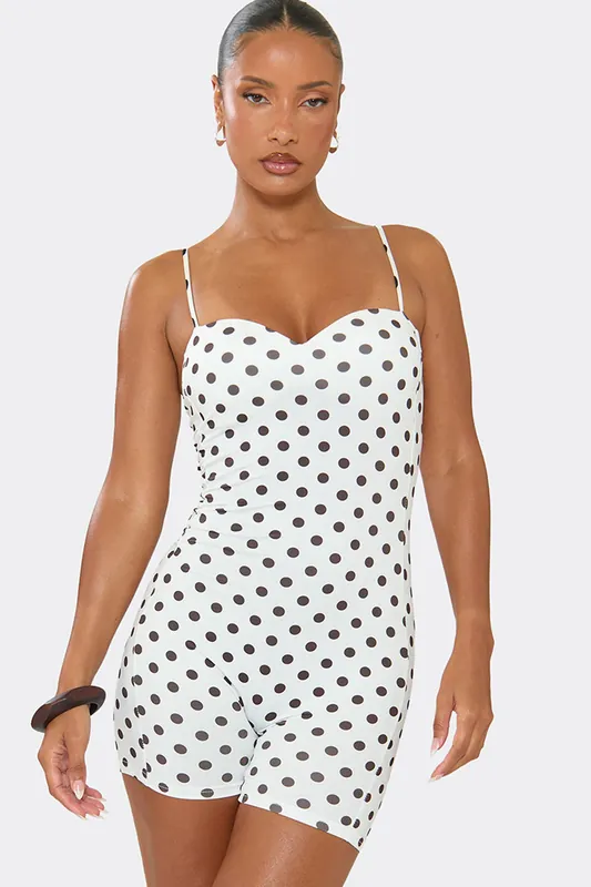 Strappy Sweetheart Neckline Polka Dot Playsuit - EGO