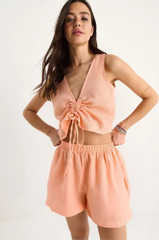 V-neck Ruched Two-Piece Coord Set