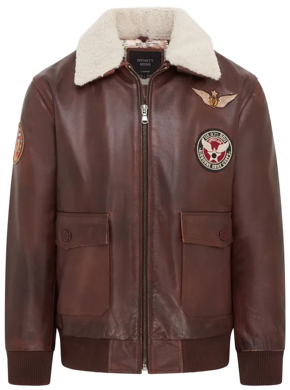 Cowhide Leather Aviator Bomber Jacket - Akhiok