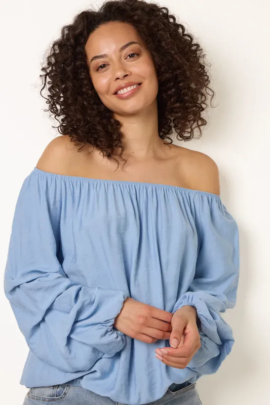 Blue Rouched Sleeve Top - Blue Vanilla