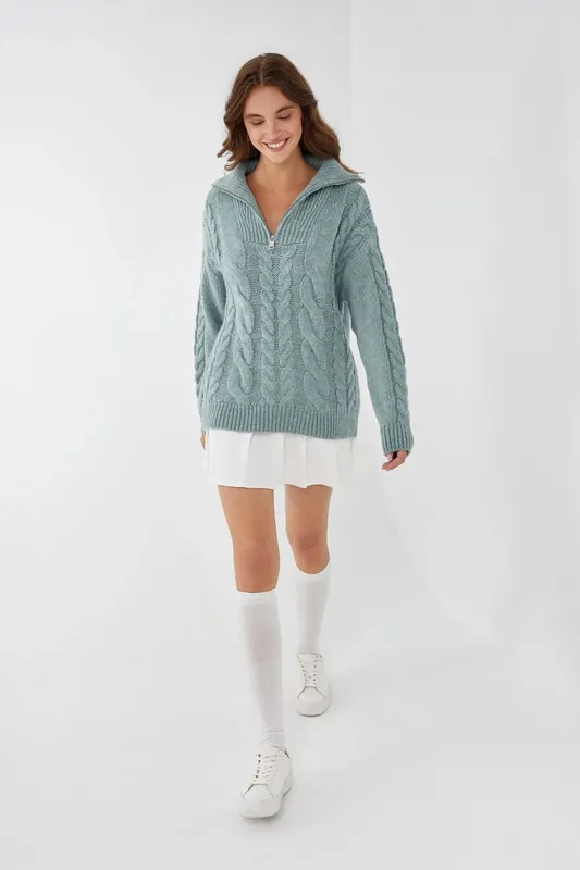 Zipper Collar Knit Sweater - Hiccup