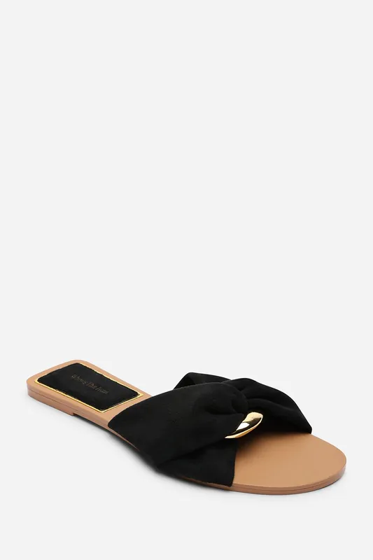 Lavina Knot Detail Suede Slide On Sandal - Where's That From