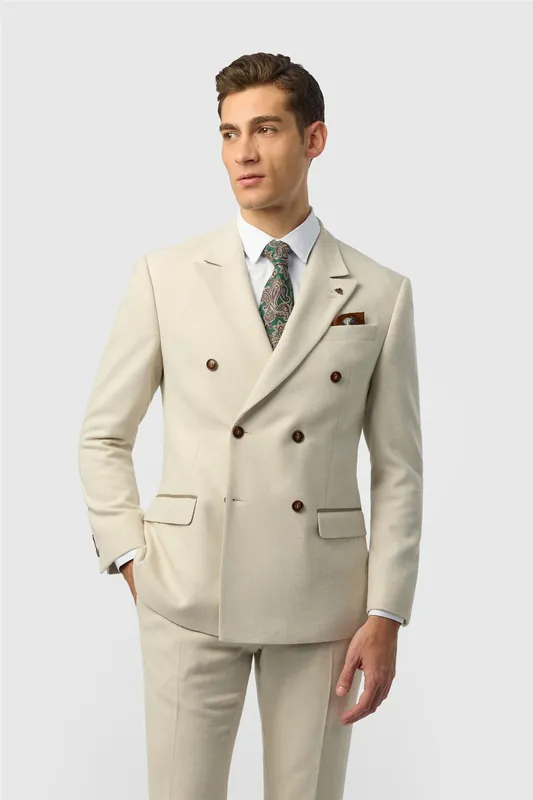 Double Breasted Six Button Slim Fit Suit Jacket - Antique Rogue