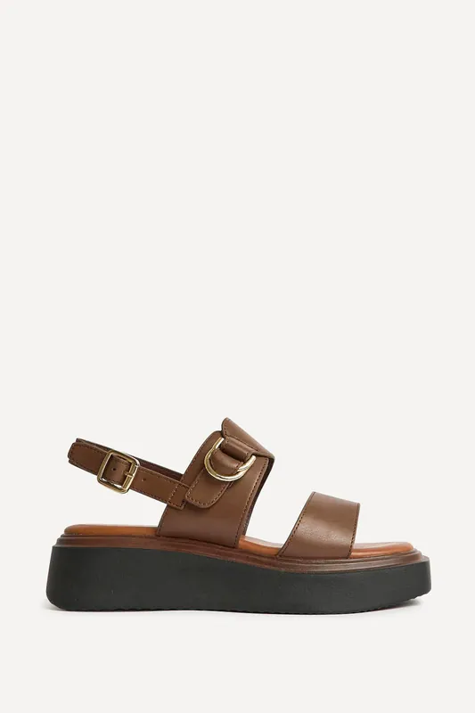 Shift Brown Faux Leather Flatform Sandals - Linzi