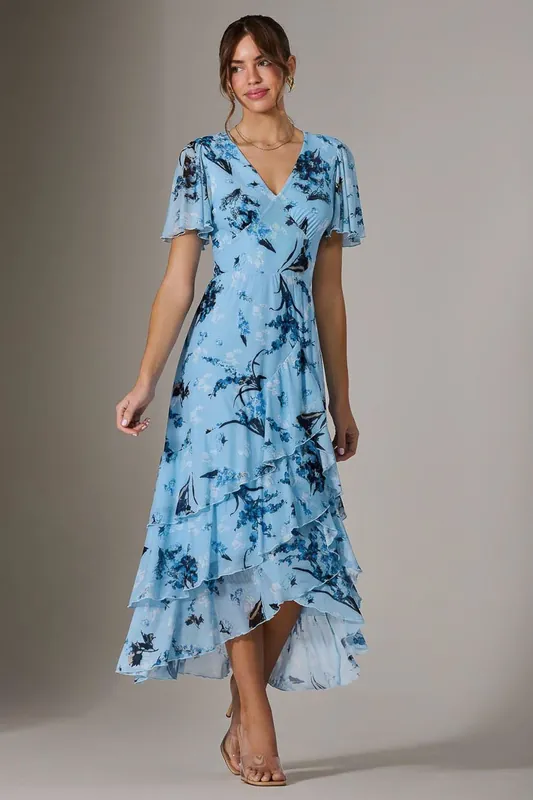 Mesh Print Frill Hem Midaxi Dress - Jolie Moi