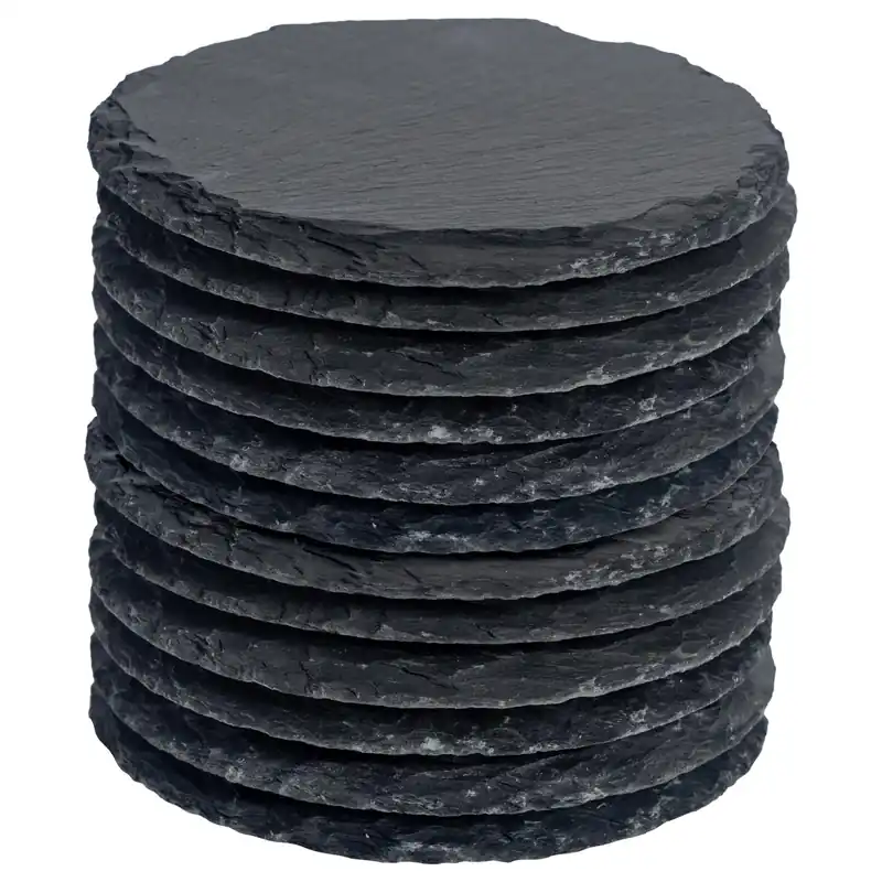 10cm Round Slate Coasters - Set of 12 Natural Stone Drinks Coasters