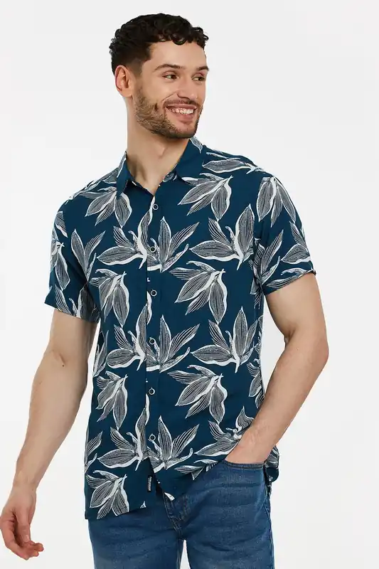 Foliage' Leaf Print Short Sleeve Shirt - Threadbare