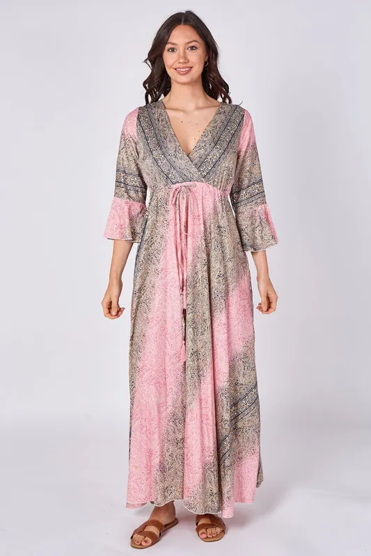 Boho Paisley Maxi Dress – Adjustable Tie Waist - ELAINA FASHION