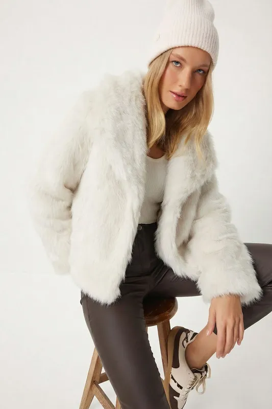 Faux Fur Shawl Collar Jacket - Happiness Istanbul