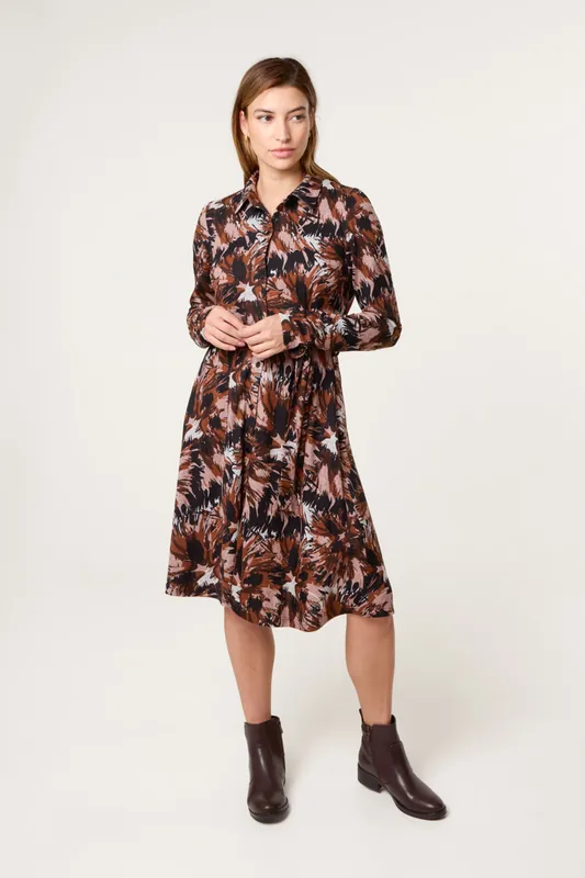 Black Abstract Printed Short Belted Shirt Dress - Blue Vanilla