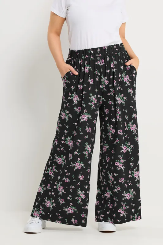 Floral Jersey Wide Leg Trousers - Yours