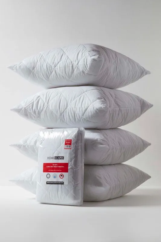 Cotton Rich Quilted Pillow Protectors 65 x 65 cm, Pack of 4 - Homescapes