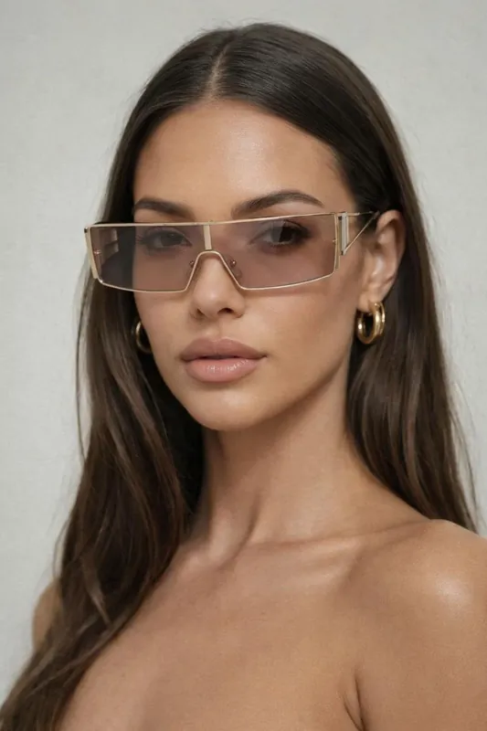 Retangle Flattop Metal Sunglasses In Brown - SVNX