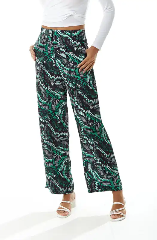Abstract Print Trousers in Black - Liquorish