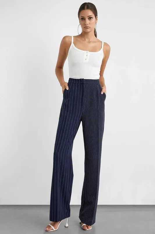 Striped Mid-Rise Straight-Leg Pants